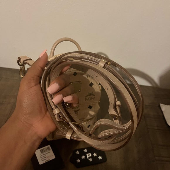 MCM Stark Bebe Boo Side Studs Backpack in Visetos Beige - Picture 3 of 7